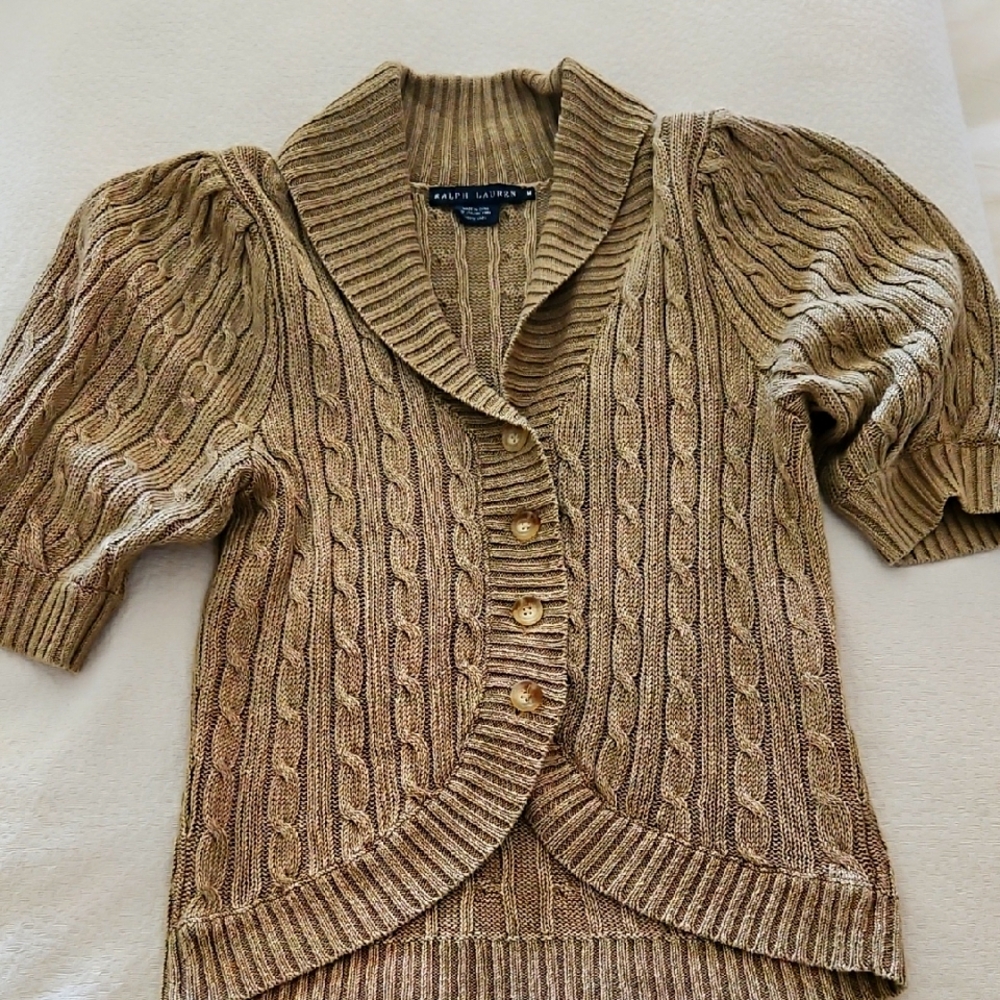 Ralph Lauren Women's Brown Cable  Knit Italian Linen Cardigan